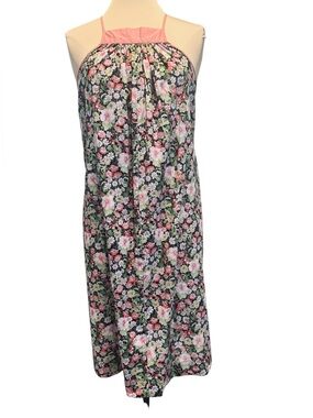 Vintage Belle France Floral black pink Multicolor Sun Dress Cotton Small Petite
